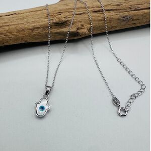 Hamsa Mother of Pearl Sterling Silver Necklace-Evil Eye Necklace
